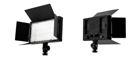 Photo and lamp isolate on white back. LED lamp with special shutters for the formation of light flux. Photo and lighting fixture.