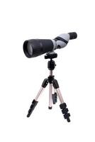 Modern spyglass. Long-range observation device. Monocular isolate on a white back. photo