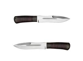 Hunting knife with wooden handle. Isolated on white back. photo