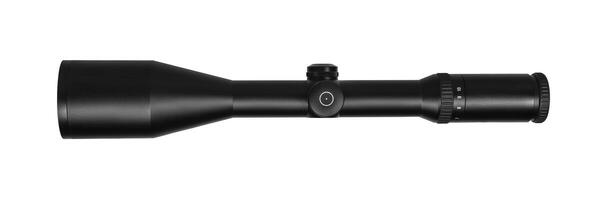 modern black optical scope for weapon isolated on whited. sight scope isolated on white back. photo
