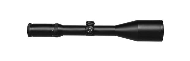 modern black optical scope for weapon isolated on whited. sight scope isolated on white back. photo