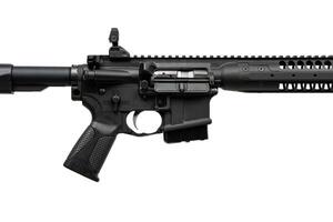 Modern automatic rifle isolated on white. Weapons for police, special forces and the army. Automatic carbine with mechanical sights. photo