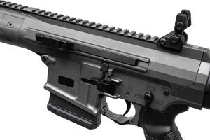 Modern automatic rifle isolated on white. Weapons for police, special forces and the army. Automatic carbine with mechanical sights. photo