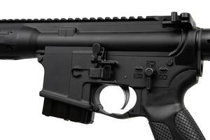 Modern automatic rifle isolated on white background. Weapons for police, special forces and the army. Automatic carbine. Assault rifle on white. photo
