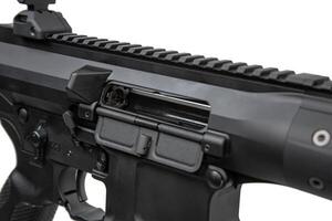 Modern automatic rifle isolated on white. Weapons for police, special forces and the army. Automatic carbine with mechanical sights. photo
