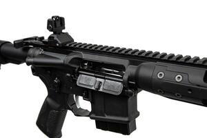 Modern automatic rifle isolated on white. Weapons for police, special forces and the army. Automatic carbine with mechanical sights. photo