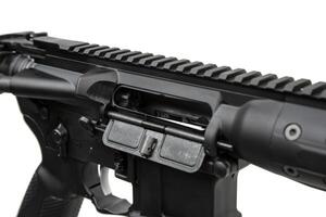 Modern automatic rifle isolated on white background. Weapons for police, special forces and the army. Automatic carbine. Assault rifle on white. photo