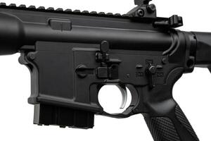 Modern automatic rifle isolated on white. Weapons for police, special forces and the army. Automatic carbine with mechanical sights. photo