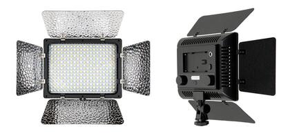Photo and lamp isolate on white back. LED lamp with special shutters for the formation of light flux. Photo and lighting fixture.