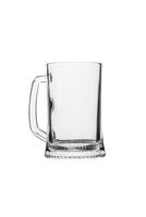empty transparent glass beer glass with handle isolate on white back photo