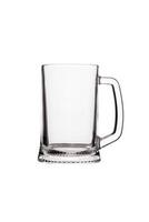 empty transparent glass beer glass with handle isolate on white back photo