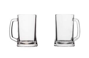 empty transparent glass beer glass with handle isolate on white back photo