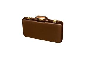 Case with combination locks. Brown plastic hard case for transporting and storing weapons. Gun container isolate on a white back photo