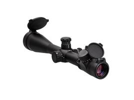 modern black optical scope for weapon isolated on whited. sight scope isolated on white back. photo