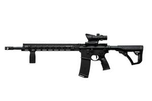 Modern automatic rifle isolated on white background. Weapons for police, special forces and the army. A carbine with red dot sight on a white back photo