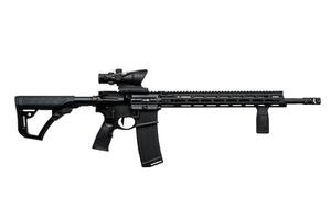 Modern automatic rifle isolated on white background. Weapons for police, special forces and the army. A carbine with red dot sight on a white back photo