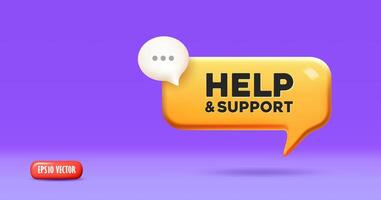 Speech bubble 3d yellow color, with message help and support purple background design vector