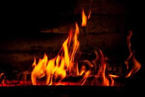 firewood burning fire on a black background photo
