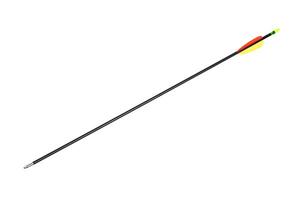Modern arrow for sport bow isolate on white back. A black arrow with a blunt tip and multicolored plumage. photo