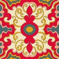 Whimsical Retro Swirls A vibrant, seamless pattern bursts with playful energy, featuring bold colors and intricate swirls in a retro-inspired design. vector