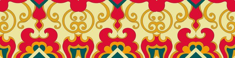 Vibrant Ikat Symphony A seamless repeating pattern of bold, colorful ikat motifs in a traditional Central Asian style. Perfect for adding a touch of exotic charm to your designs. vector