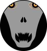 A grey skull with an orange eyes, abstract scary skull illustration, suitable for a label or as a cool logo and stickers and posters, good for social media and web site design and profile picture vector