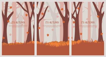 set of autumn poster background with smooth color and fallen leaves vector