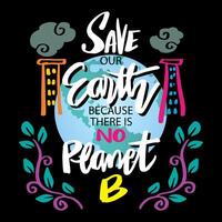 Save Our Earth Because There is No Planet B. Quote lettering. vector