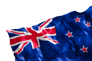 Realistic flag of New Zealand with folds, on transparent background. Footer, corner design element. Cut out. Perfect for patriotic themes or national event promotions. 3D render. png