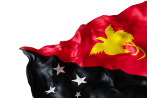 Realistic flag of Papua New Guinea on transparent background. Footer, corner design element. Cut out. Perfect for patriotic themes or national event promotions. 3D render. png