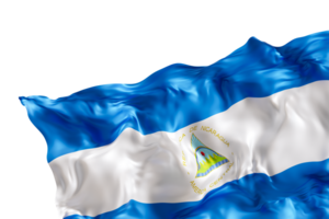 Realistic flag of Nicaragua with folds, on transparent background. Footer, corner design element. Cut out. Perfect for patriotic themes or national event promotions. 3D render. png