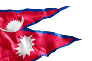 Realistic flag of Nepal with folds, on transparent background. Footer, corner design element. Cut out. Perfect for patriotic themes or national event promotions. 3D render. png