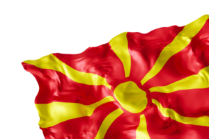 Realistic flag of North Macedonia with folds, on transparent background. Footer, corner design element. Cut out. Perfect for patriotic themes or national event promotions. 3D render. png