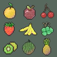 bundle fresh fruit pixel art vector