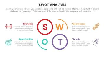 swot analysis concept infographic template banner with creative circle outline cycle circular with 4 point list information vector