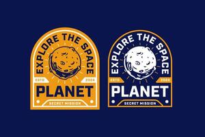 comet, meteor, moon and planet space vintage badge logo collection design for astronaut, adventure and scientist vector