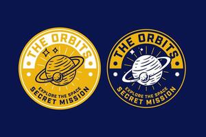 planet and moon orb galaxy space vintage badge logo collection design for astronaut, adventure and scientist. saturn, jupiter, uranus and neptune planet emblem logo set vector