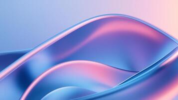 Curved ribbon of light pink and blue colors in the shape of waves on a blue background. photo