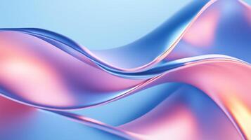 Curved ribbon of light pink and blue colors in the shape of waves on a blue background. photo