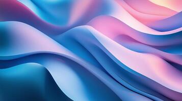 Curved ribbon of light pink and blue colors in the shape of waves on a blue background. photo