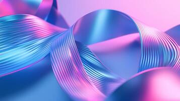 Curved ribbon of light pink and blue colors in the shape of waves on a blue background. photo