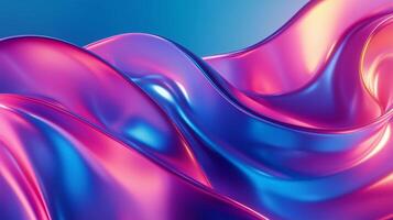 Curved ribbon of light pink and blue colors in the shape of waves on a blue background. photo