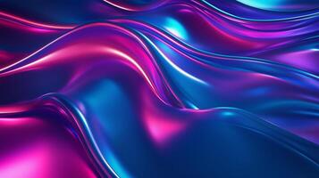Curved ribbon of light pink and blue colors in the shape of waves on a blue background. photo