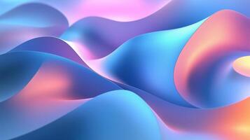 Curved ribbon of light pink and blue colors in the shape of waves on a blue background. photo