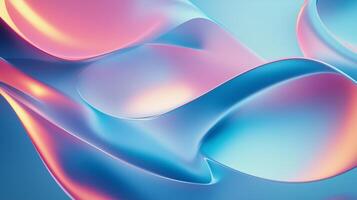 Curved ribbon of light pink and blue colors in the shape of waves on a blue background. photo