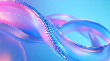 Curved ribbon of light pink and blue colors in the shape of waves on a blue background. photo