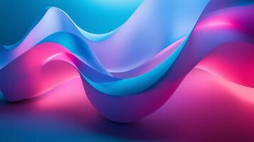 Curved ribbon of light pink and blue colors in the shape of waves on a blue background. photo