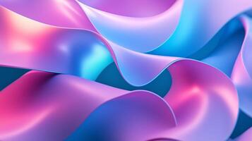 Curved ribbon of light pink and blue colors in the shape of waves on a blue background. photo