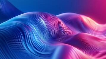 Curved ribbon of light pink and blue colors in the shape of waves on a blue background. photo