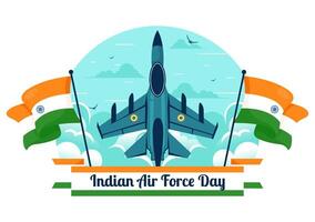 Indian Air Force Day Illustration on 8th October, featuring a Waving Flag, Armed Forces, and Fighter Jet in a National Holiday Flat Background vector